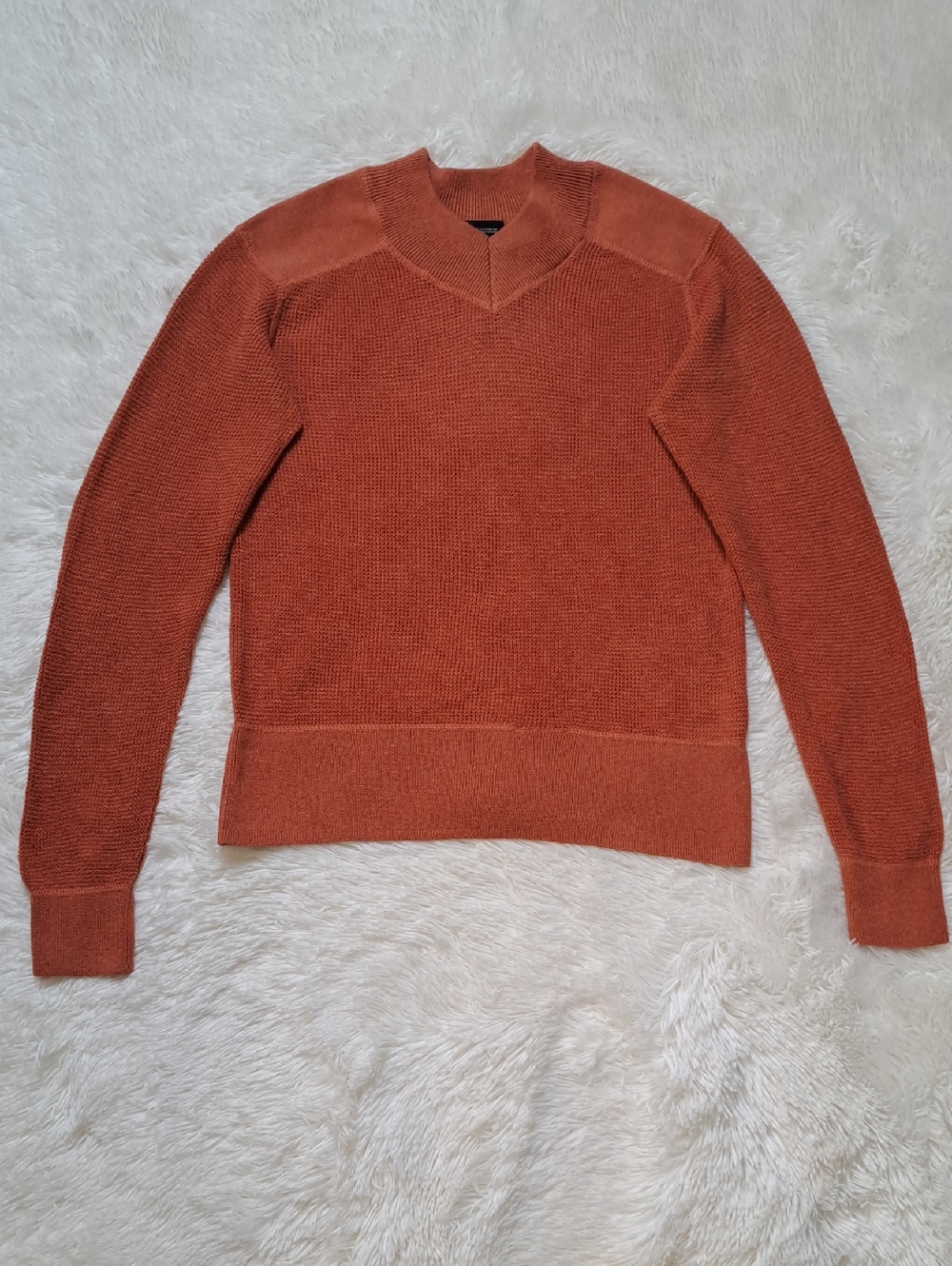 prAna Waffle Knit Sweater XS Rust Orange Organic Cotton Textured Pullover